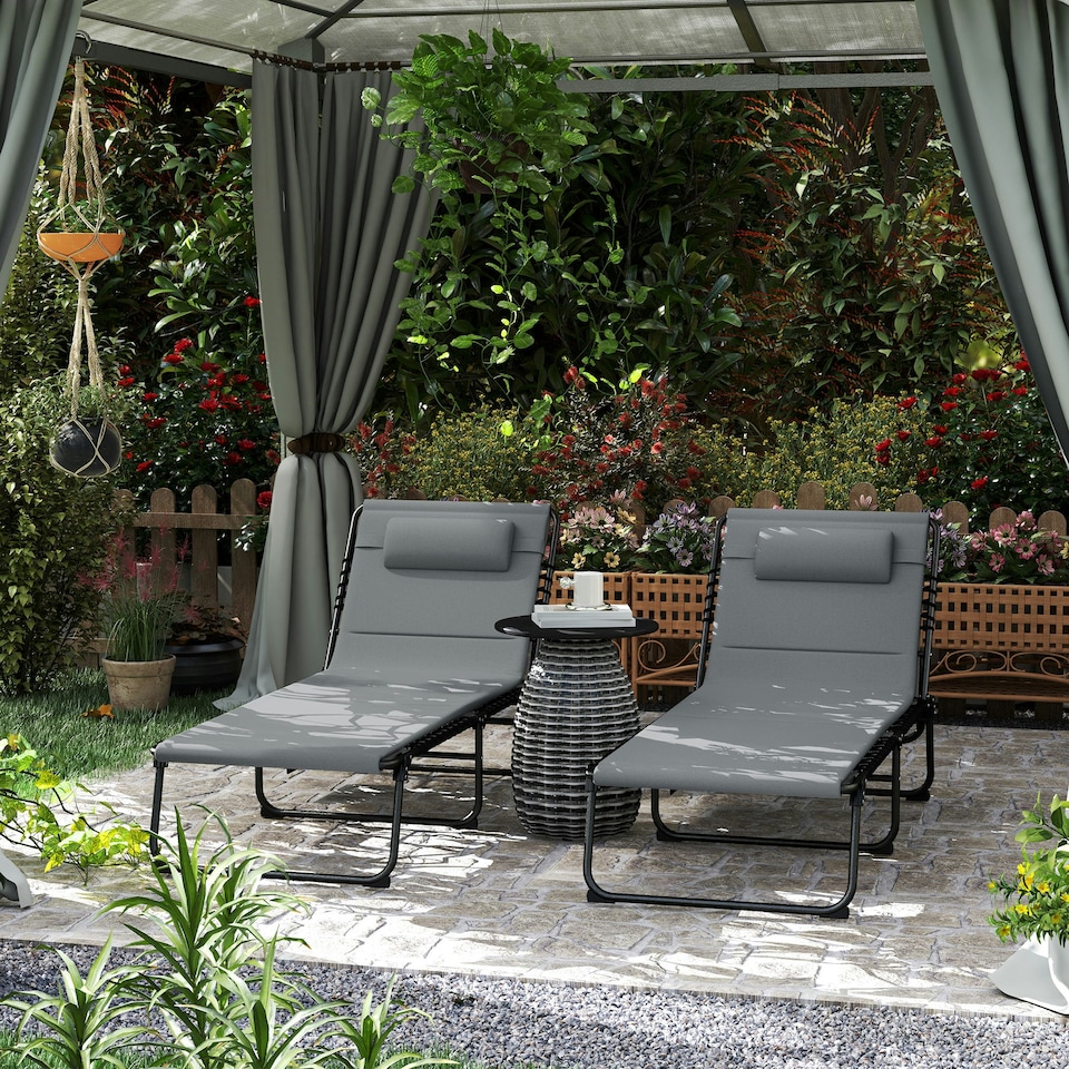 image 1 of Outsunny Folding Sun Loungers Set of 2, Reclining Sun Bed, Black