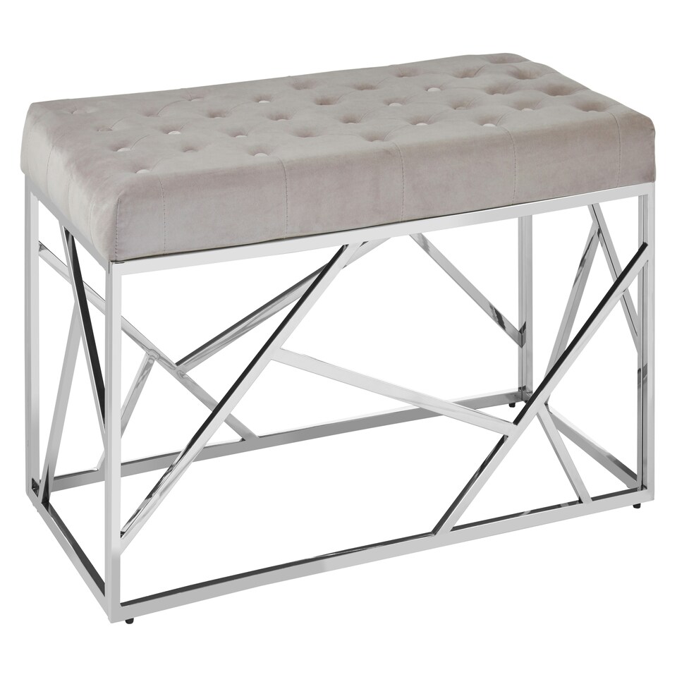 image 1 of Allure Mink Velvet Bench with Silver Finish Frame Silver
