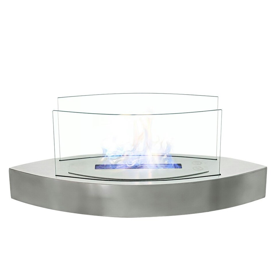 image 1 of Living and Home Oval Stainless Steel Bio Ethanol Tabletop Fireplace, Silver