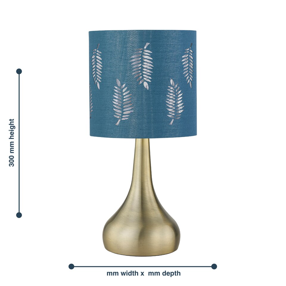 image 1 of Romana - Antique Brass Touch Operated Table Lamp with Teal Fern Shade