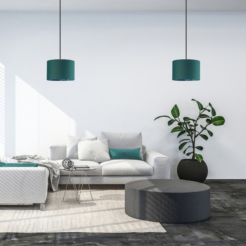 image 1 of Stylish Forest Green Cotton Fabric Lamp Shade with Inner Jungle Palm Tree Print | Green