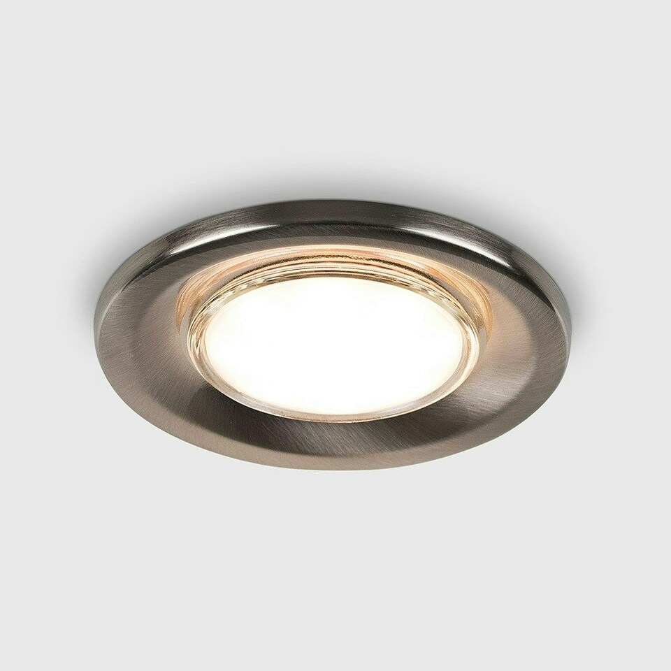 image 1 of ValueLights 6 Pack Fire Rated Brushed Chrome GU10 Recessed Ceiling Downlights Spotlights