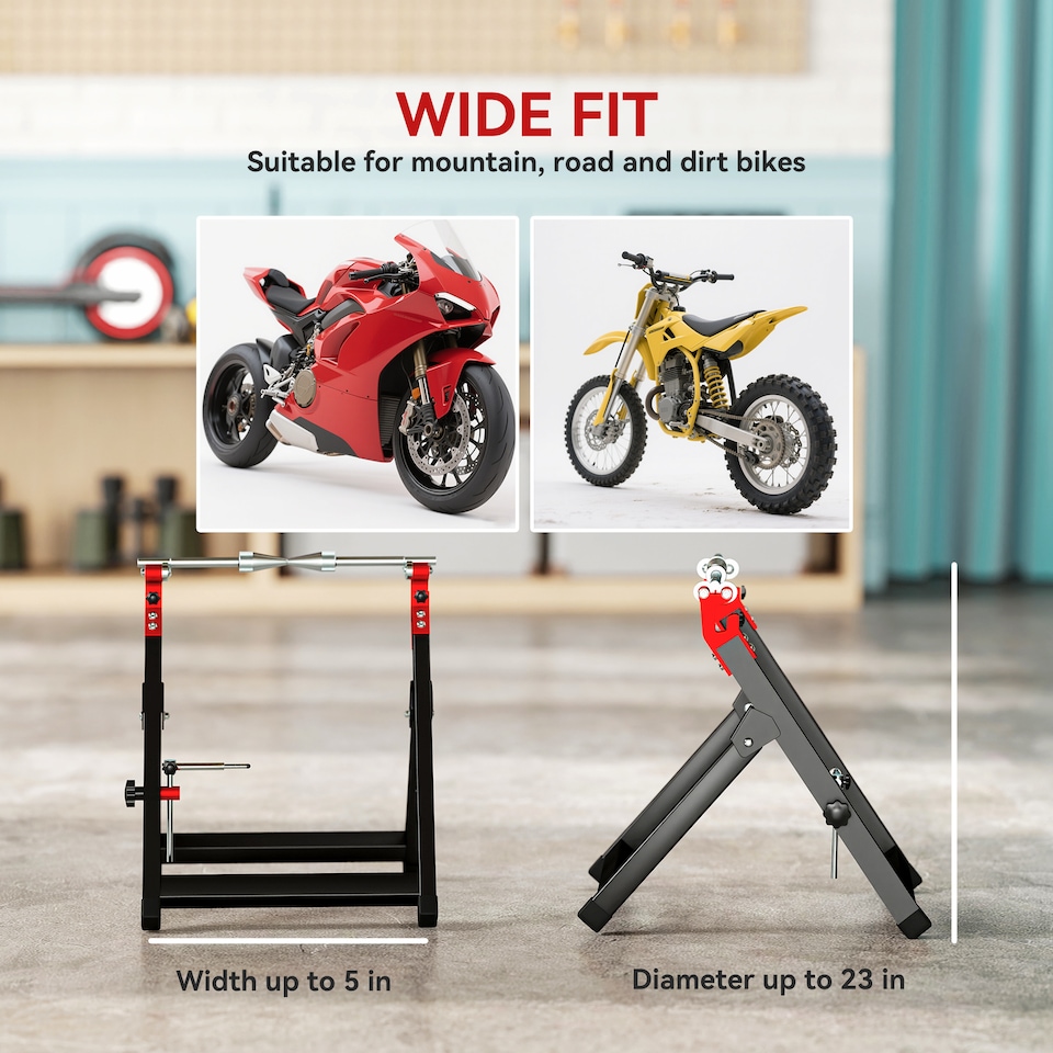 image 1 of HOMCOM Steel Motorcycle Wheel Balancer Truing Stand with Spoke Wrench, Black | Black