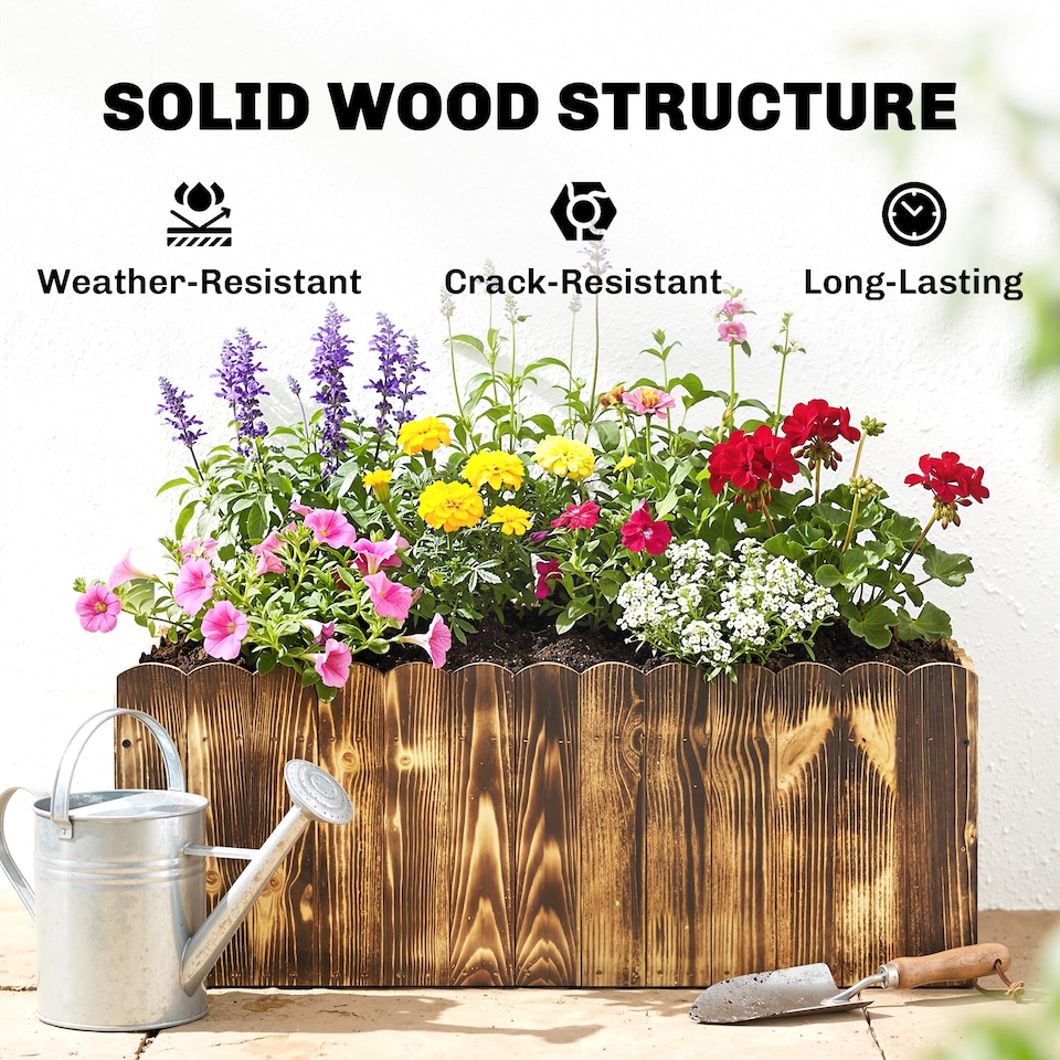 image 1 of Outsunny 70L Wooden Rectangle Garden Flower Raised Bed Pot 80L x 33W x 30H cm | Brown | Natural wood colour