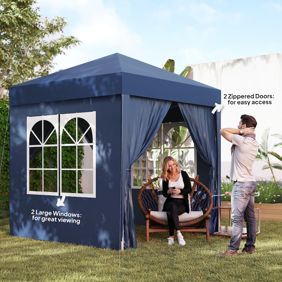 image 1 of Outsunny 2 x 2m Garden Pop Up Gazebo Canopy Marquee w/ Carry Bag, Blue