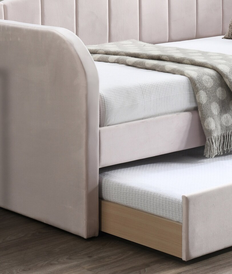 image 1 of Pink Day Bed,Sofabed,Guest Trundle Fabric Upholstered Velour, Bed Frame | Pink | Single