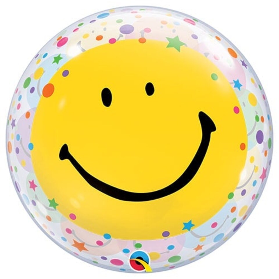 image 1 of Get Well Soon Colourful Smiling Faces Transparent Bubble Helium Qualatex Balloon 56cm / 22 in
