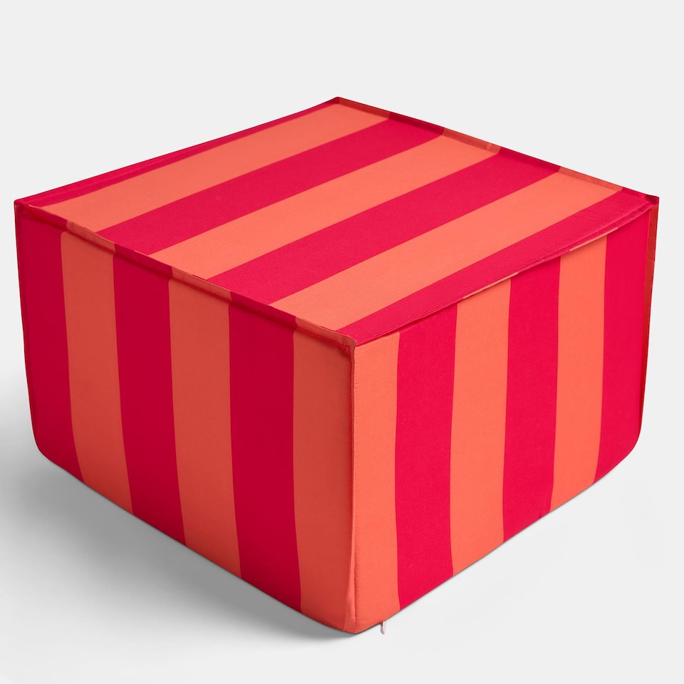 image 1 of OHS Stripe Print Garden Pouffe Outdoor Stool Footrest Table Side Chair | Multi | Orange/Pink