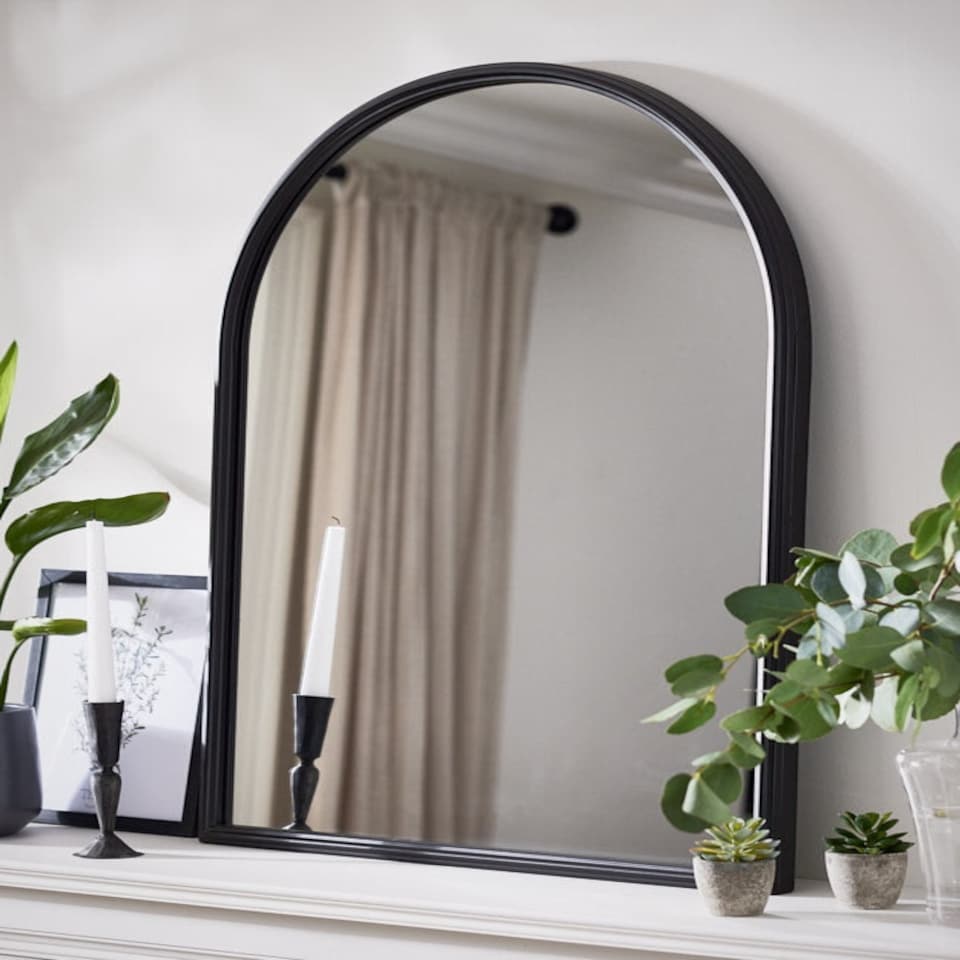 image 1 of Classic Indoor Arched Iron Mirror Black
