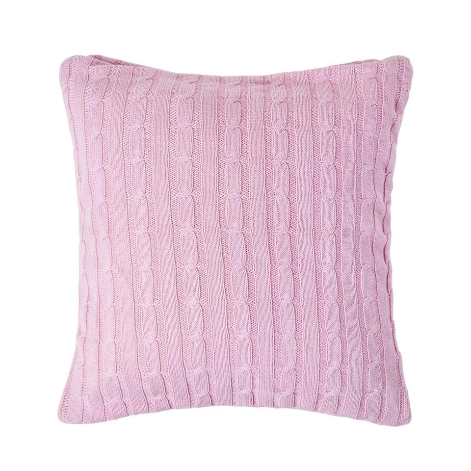 image 1 of Homescapes Cotton Cable Knit Pastel Pink Cushion Cover - 45 x 45 cm | Pink | Pink | 45 x 45 cm