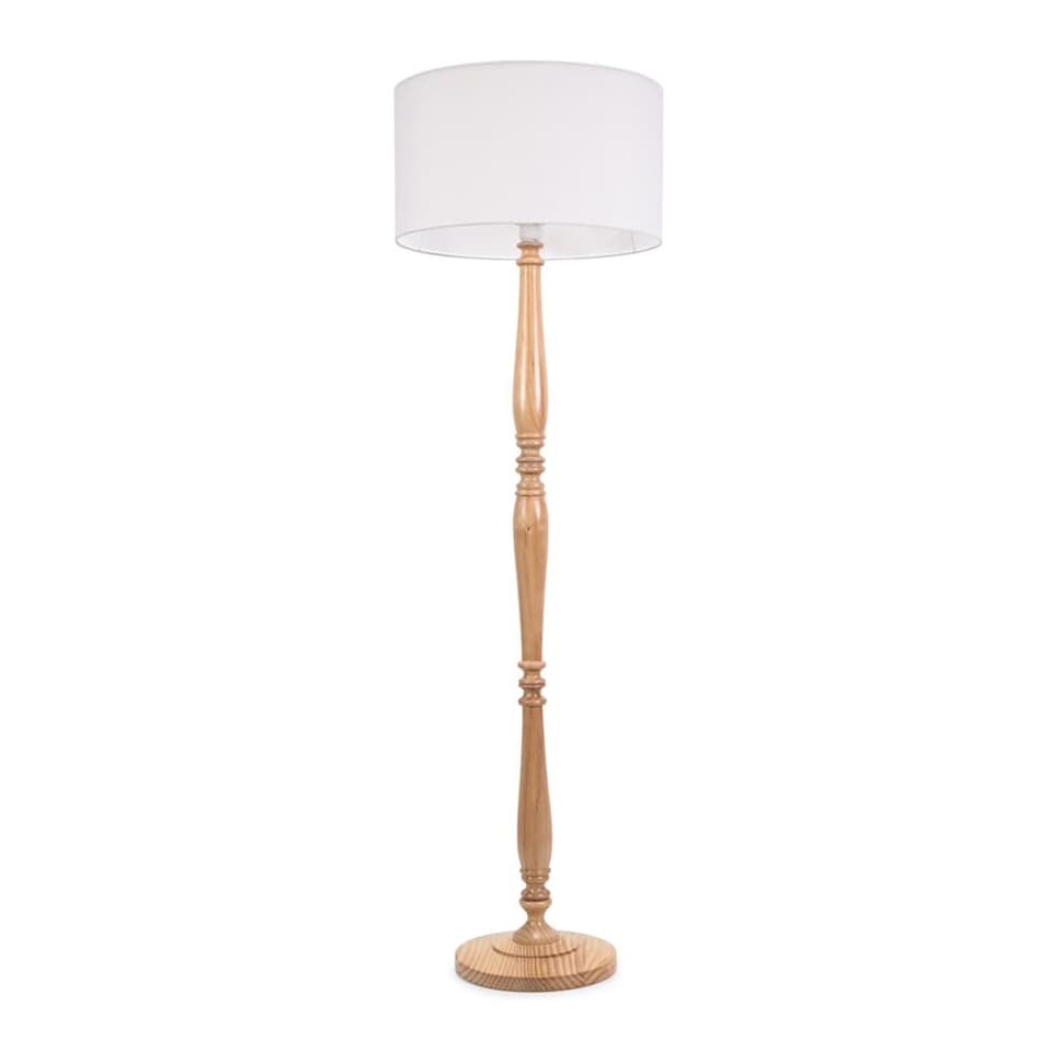 image 1 of ValueLights Victoria Light Wood Floor Lamp White Shade and Bulb