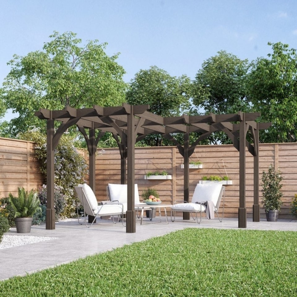 image 1 of Corner Pergola - Wood - L360 x W360 cm - Rustic Brown