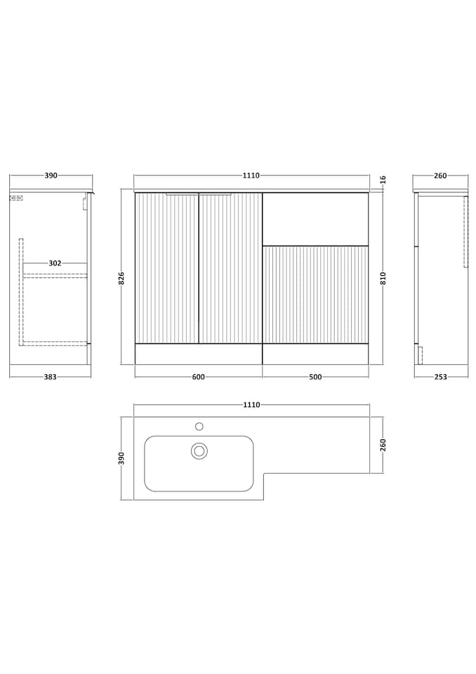 image 1 of Balterley Tixall 2 Door Vanity WC Combi Unit with Stone Basin, LH, 1100mm, Grey
