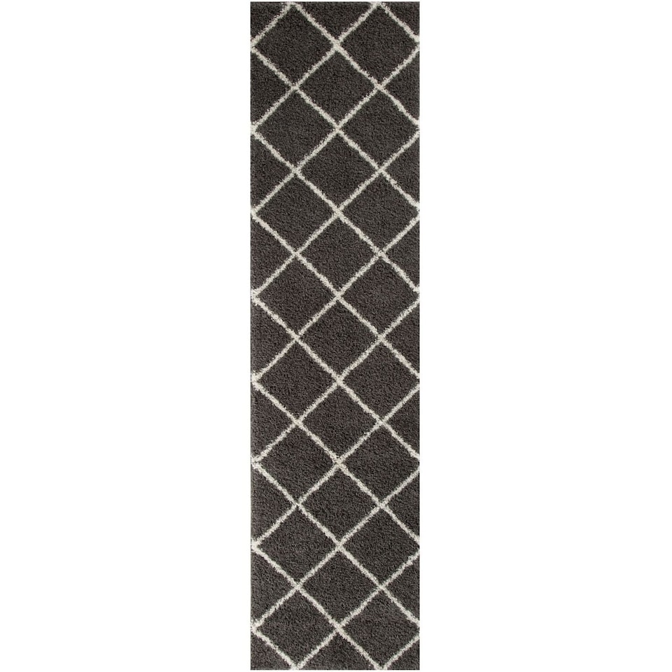 image 1 of The Rugs Moroccan Collection Soft High Pile Shaggy Diamond Floor Rugs and Runners Living Room