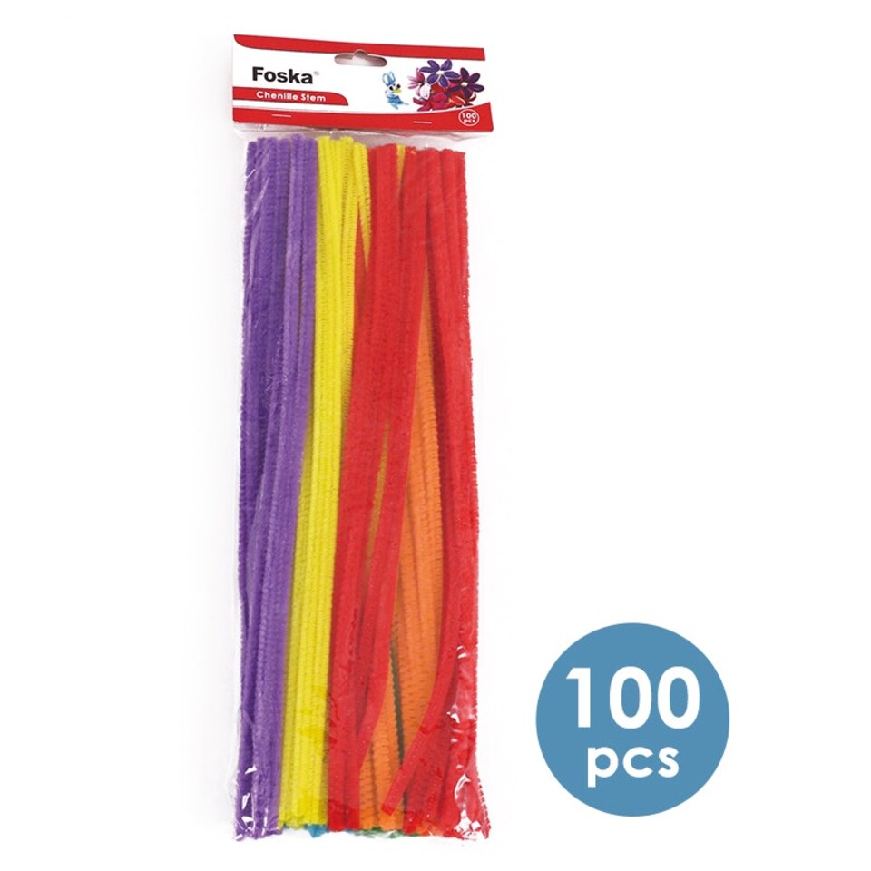 image 1 of Pack of 100 Assorted Colour Chenille Stem Pipe Cleaners 0.6 x 30cm