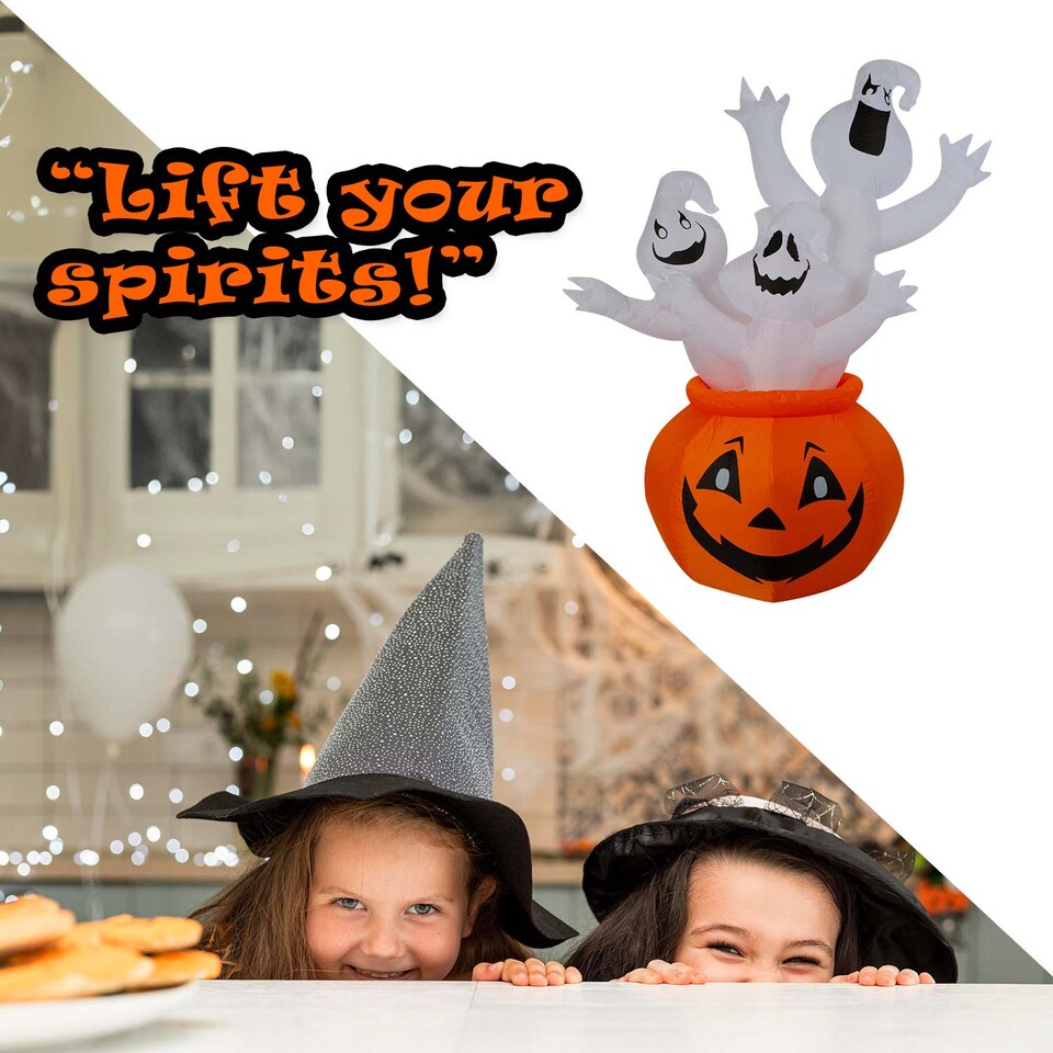 image 1 of PMS Halloween Inflatable Pumpkin Ghosts Decoration - Multicolour 5ft