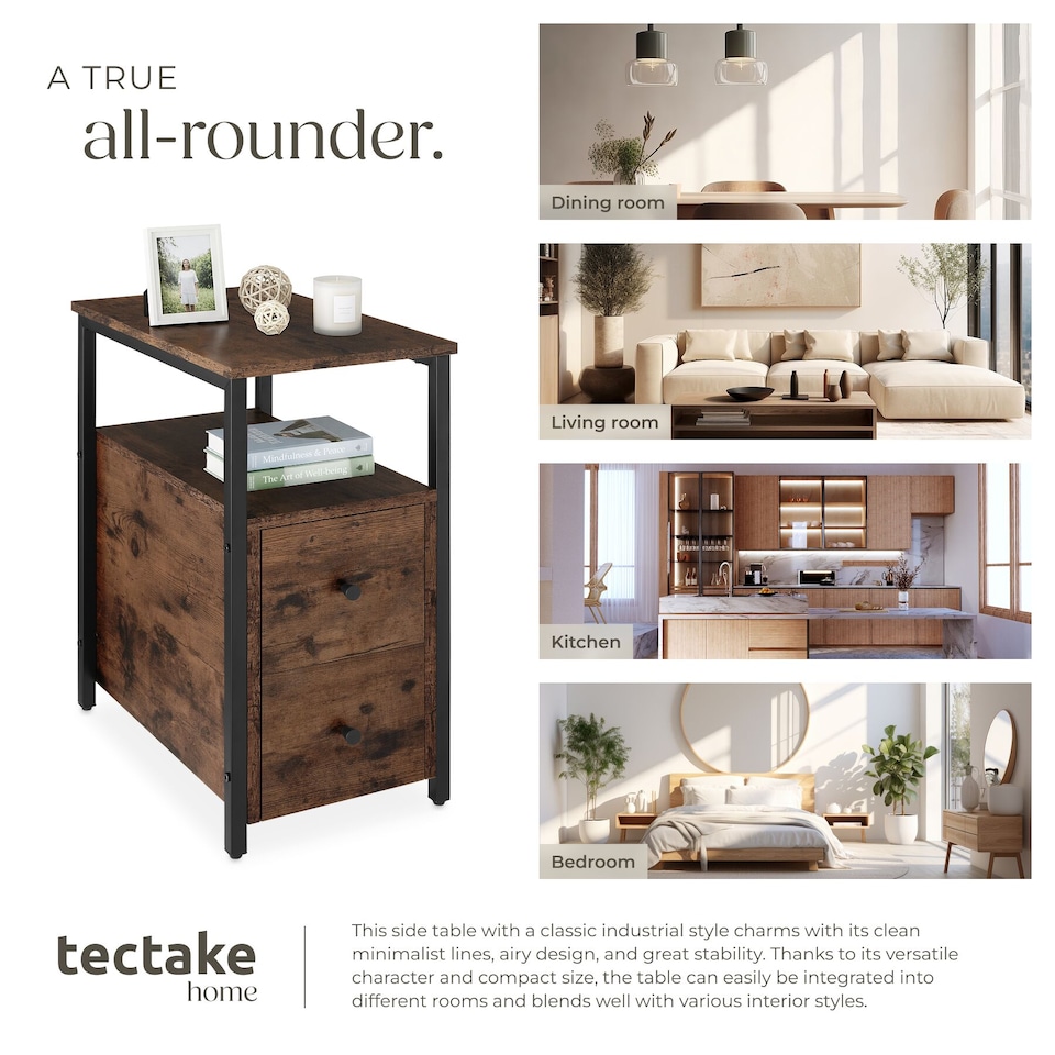 image 1 of Bedside Table Tullamore - 2 shelves and 2 drawers | Brown | Industrial wood dark, rustic | 49,50 x 30 x 61,50 cm | 1