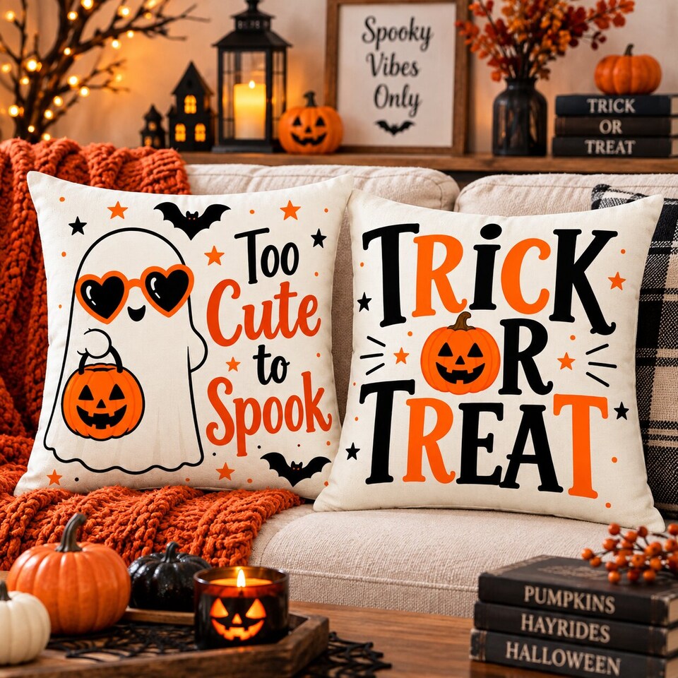 image 1 of Covers&All Halloween Decorative Square Throw Pillow Set of 2 with Inserts & Covers Accent Pillows for Sofa, Couch & Home Décor, Square 16 in x 16 in