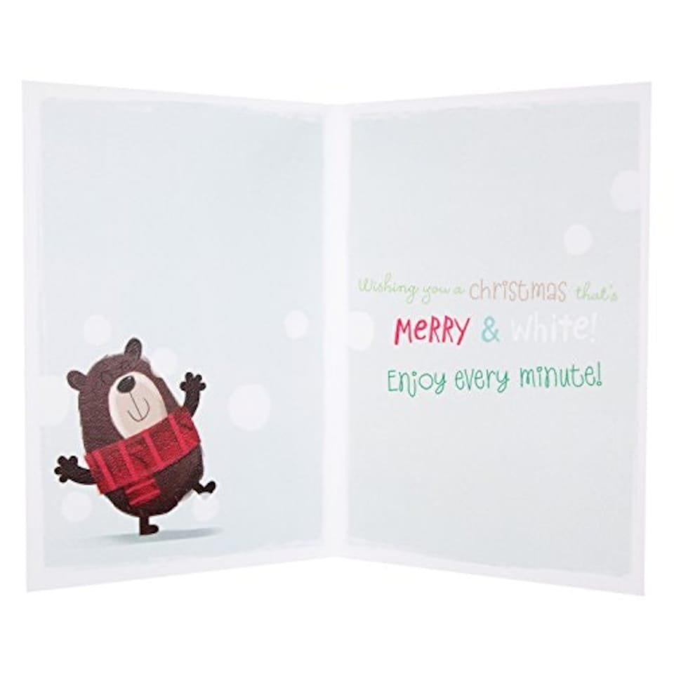 image 1 of Christmas Card Snow Time Cute Bear in a Santa Hat