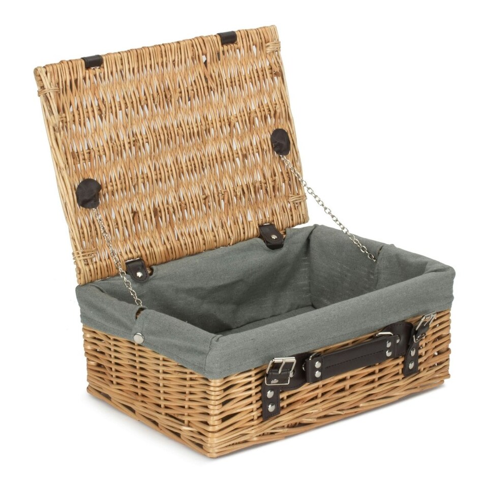 image 1 of 36cm Wicker Picnic Basket with Lining Black | Black | One Size
