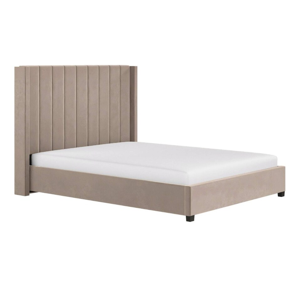 image 1 of Flair Tiggy Kingsize Ottoman Bed with Winged Headboard Beige Velvet