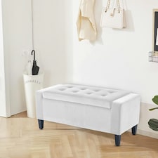 Home Republic Luna Velvet Storage Ottoman Bench - 92cm x 40cm | White