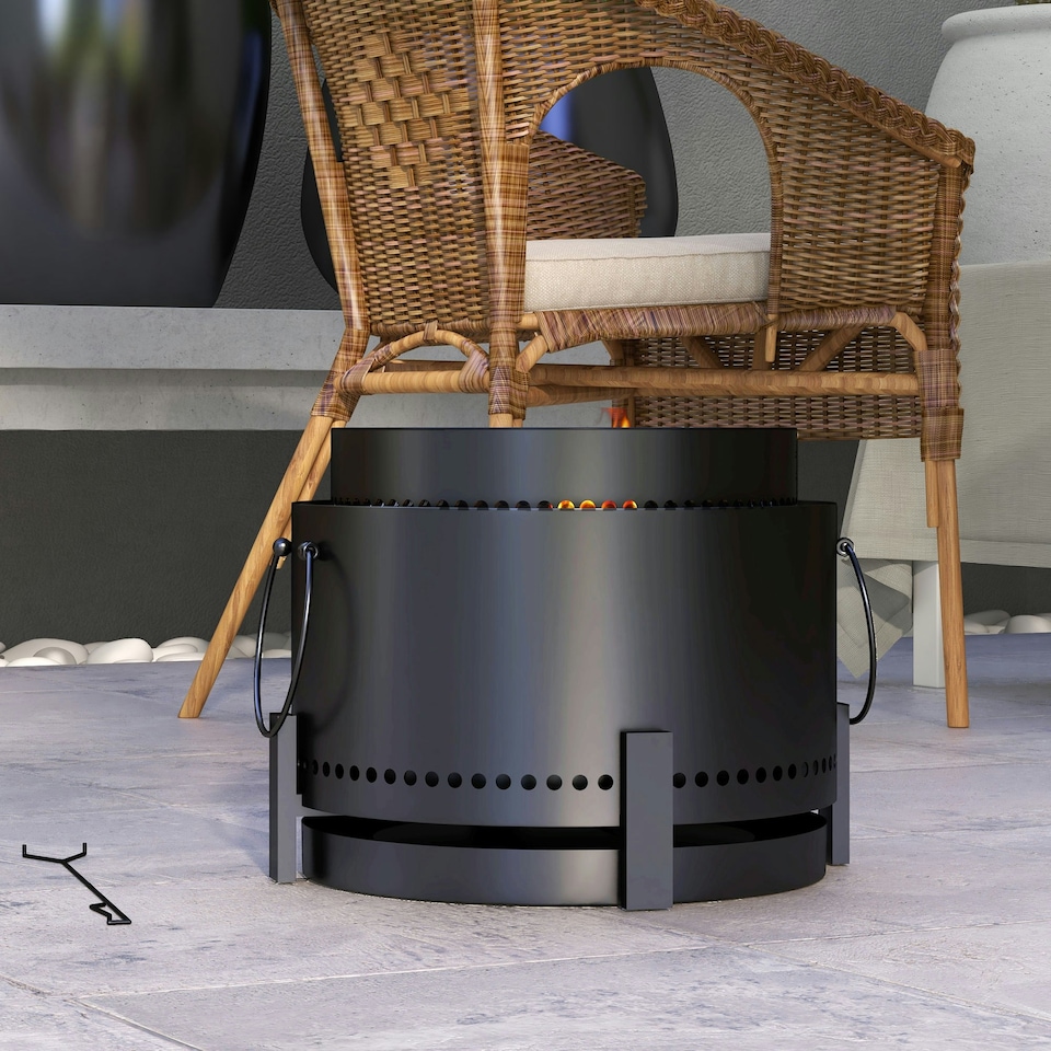 image 1 of Outsunny 37cm Smokeless Wood Burning Firepit Metal Fire Pit, Black