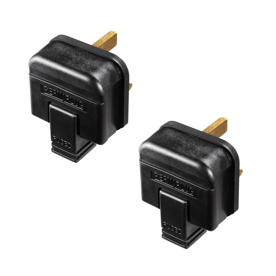 image 1 of Masterplug Rewireable Plug Heavy Duty 3 Pin Mains Plug with 13A Fuse Sleeved Pins Cable Connector IP20 Pack of 2