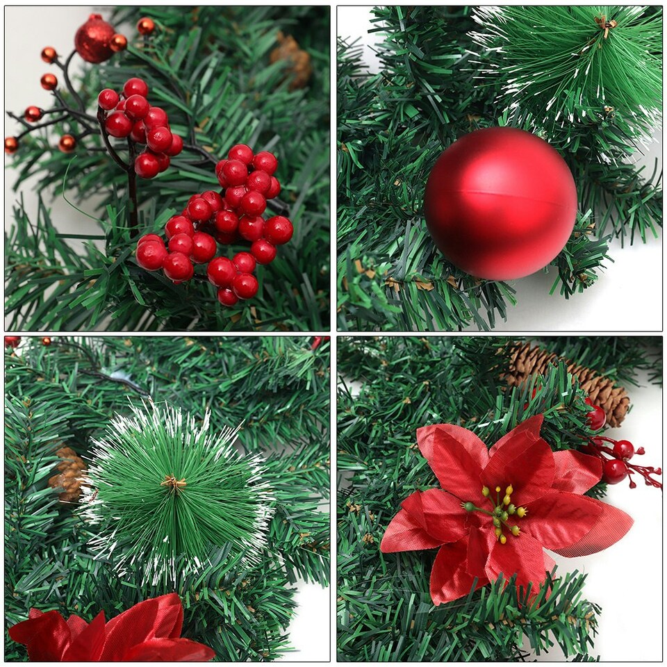 image 1 of Living and Home 2.8m LED Light Poinsettia Christmas Garland Decor - Blossom * snow