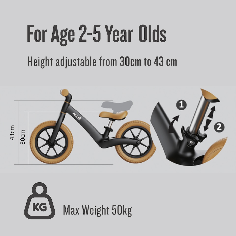 image 1 of Allis Lumi Balance Bike for 2 Year Olds with Basket & Bell - Black | Black | 12" Balance Bike | 1