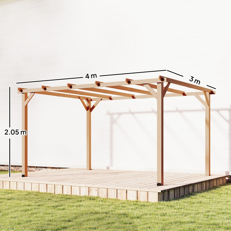 image 1 of Outsunny 4x3 m Garden Wooden Pergola Gazebo Grape Trellis, Maple Wood-effect | Brown | Maple wood-effect