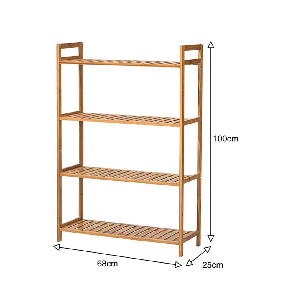 image 1 of Living and Home 4 Tier Bamboo Wood Storage Shelf Rack- 68cm W x 25cm D x 100cm H
