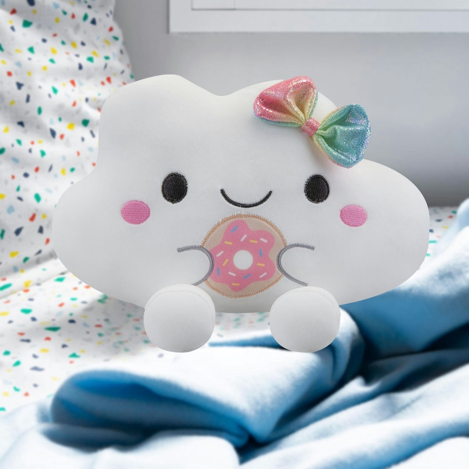 image 1 of Cloud Soft Toy Holding Donut Plush Cuddly Soft Fluffy Furry Cute 32cm White