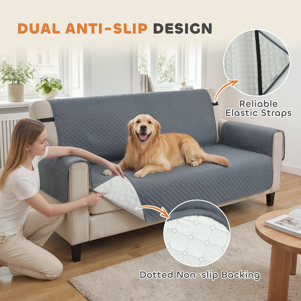 image 1 of PawHut Waterproof Sofa Cover 3 Seater, Soft Couch Cover for Dogs Cats Pets | Grey | Grey | One Size