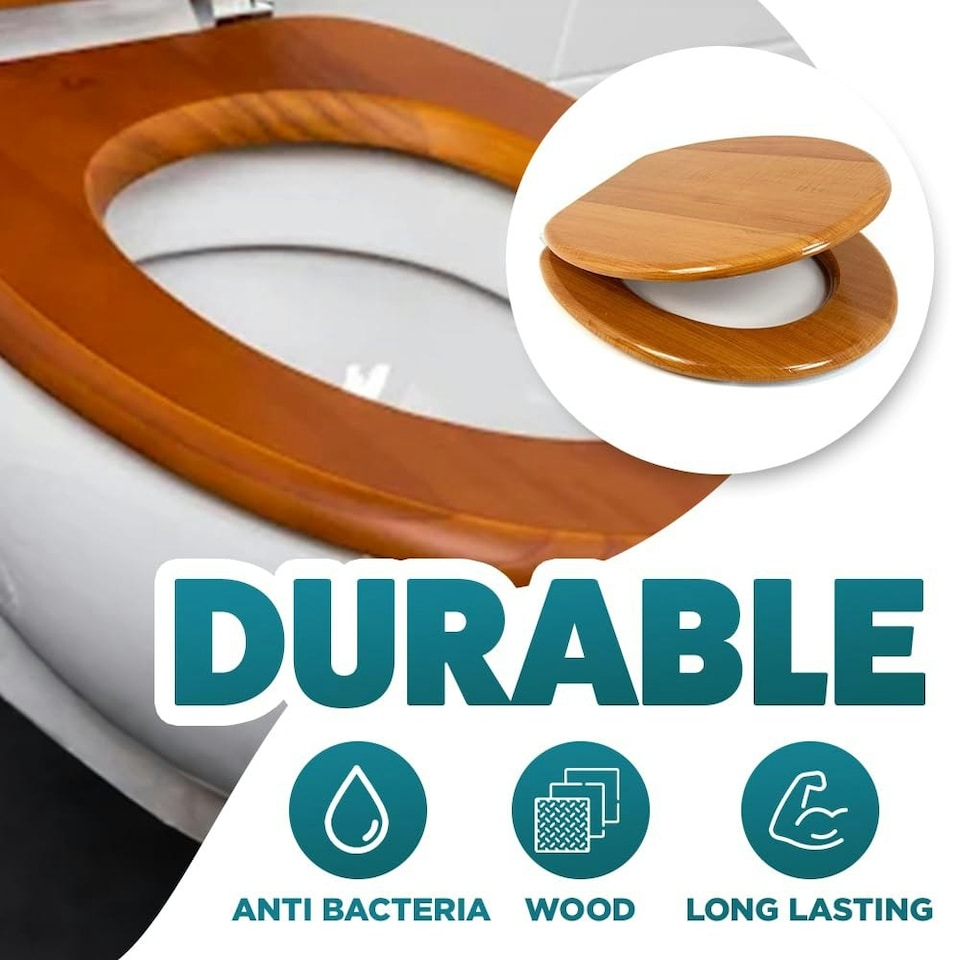 image 1 of Marco Paul Oak Wooden Toilet Seat 18" Brown