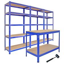 Monster Racking: 3 T-Rax Storage Shelving Units & 120cm Q-Rax Workbench Blue