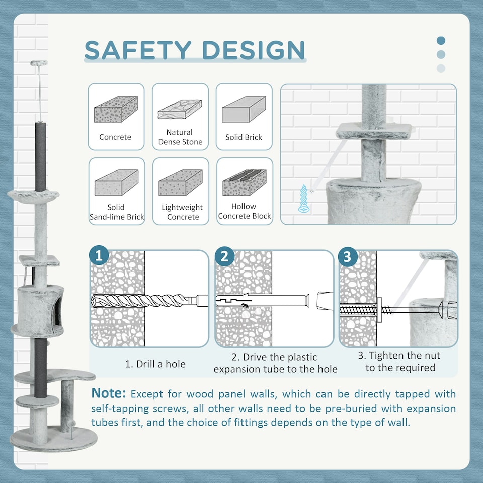 image 1 of PawHut Floor to Ceiling Cat Tree with Scratching Post Height Adjustable Grey