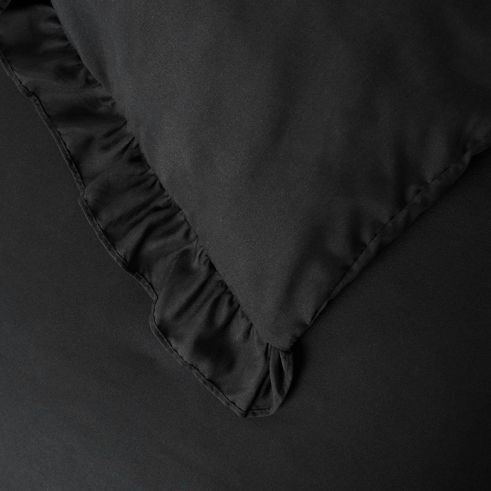 image 1 of OHS Ruffled Frill Edge Duvet Cover and Pillowcase Bedding Set, King - Black