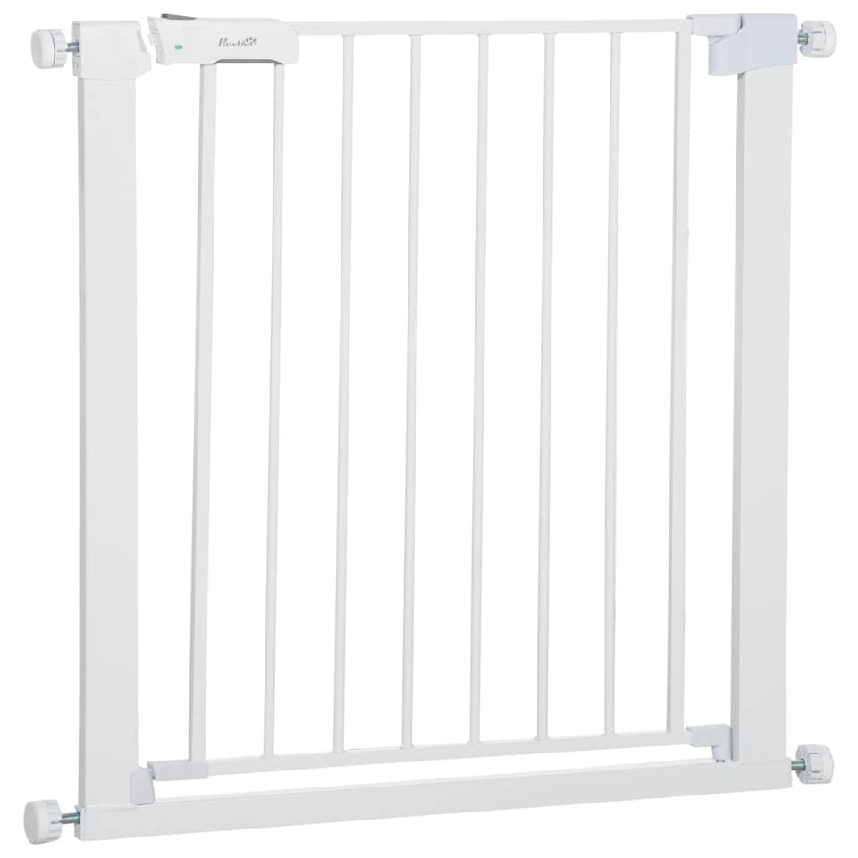 image 1 of Pawhut Pet Safety Gate Door Barrier Dog Metal Indoor Fence White 75-82cm