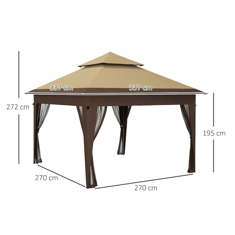 image 1 of Outsunny 3 x 3(m) Pop Up Gazebo, Instant Shelter with Mosquito Netting, Khaki