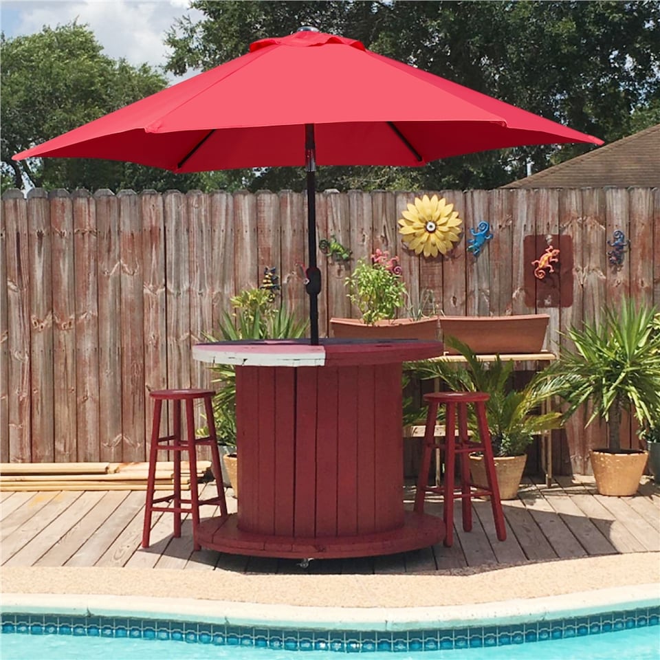 image 1 of Yaheetech 230 cm Patio Umbrella with 6 Ribs Push Button Tilt and Crank-Red