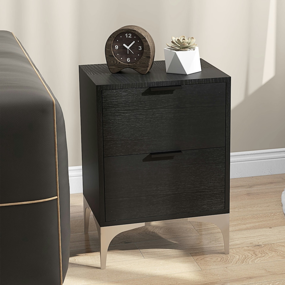 image 1 of HOMCOM Bedside Tables Set of 2 with 2 Drawers for Bedroom, Living Room, Black