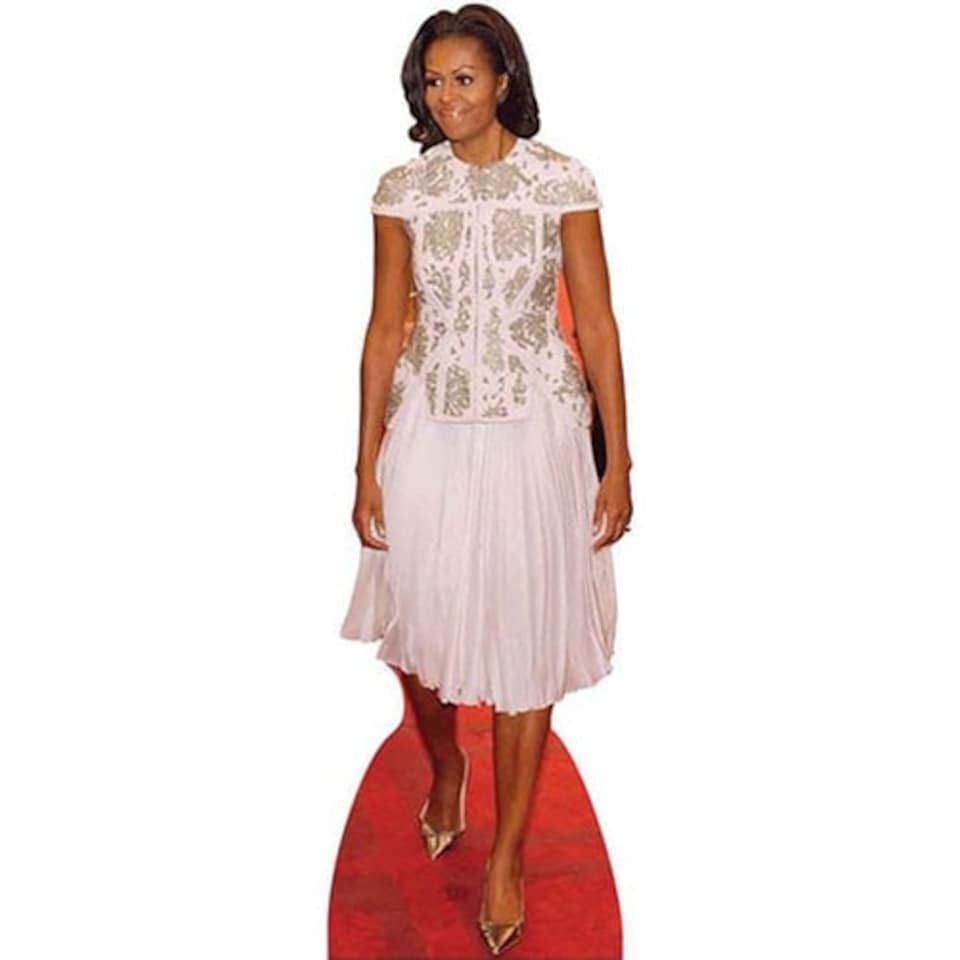 First Lady Michelle Obama In White Dress Lifesize Cardboard Cutout - 189 cm