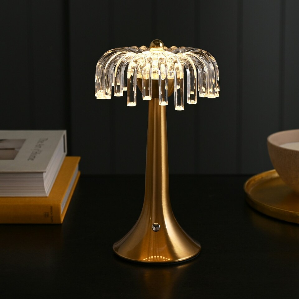 image 1 of Hestia Crystal USB LED Touch Table Lamp with Bronze Base & Trim
