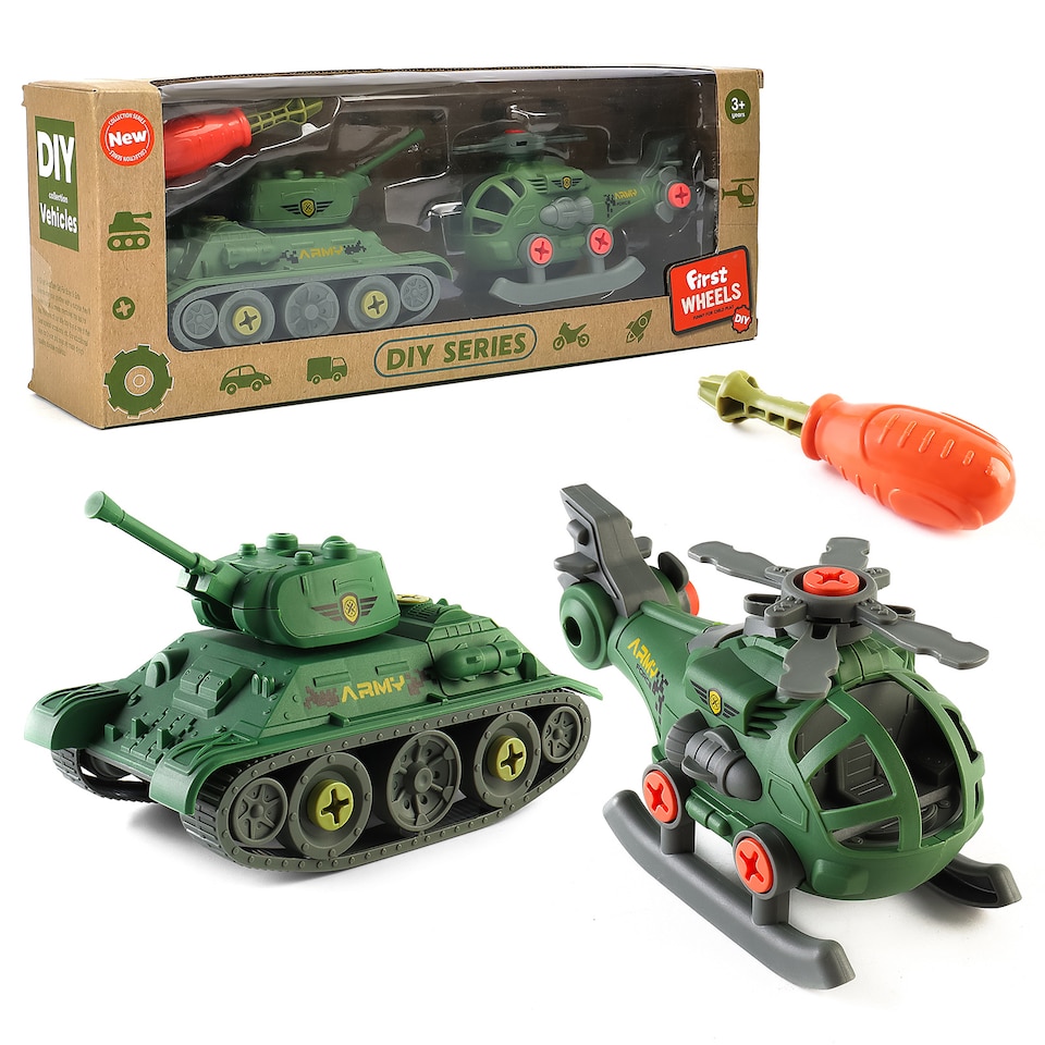 image 1 of DIY My First Wheels Set – Army Tank & Helicopter (Take-Apart & Build Kit)