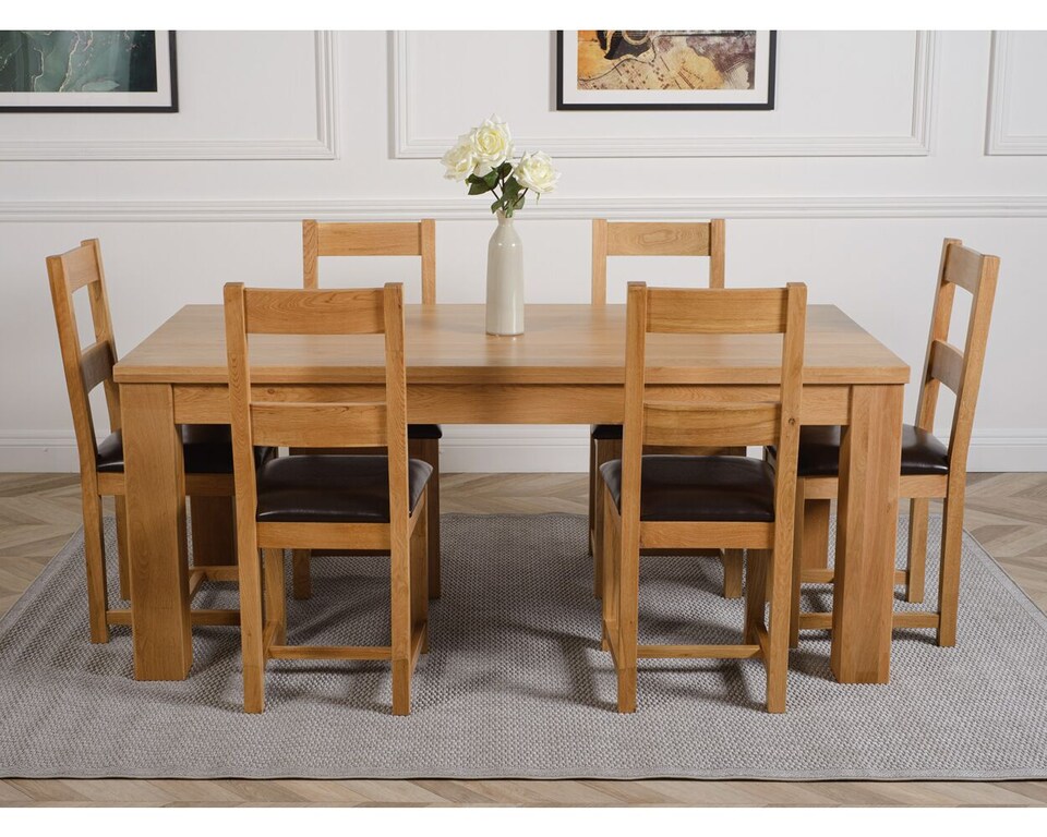 image 1 of Dakota 182 x 92cm Oak Large Dining Table and 6 Lincoln Chairs | Brown | Brown