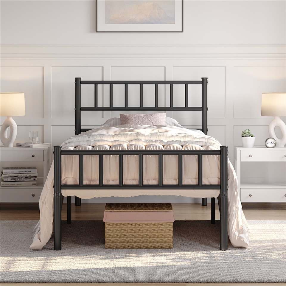 image 1 of Yaheetech 3ft Single Metal Bed Frame with Slatted Headboard Black