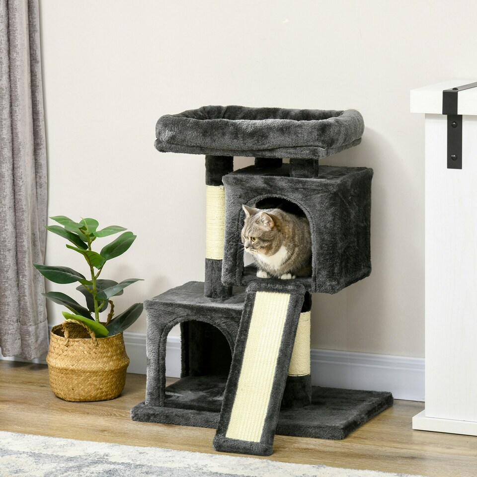image 1 of PawHut Cat Tree 83cm Indoor Cat Scratching Post Kitten Tower, Black