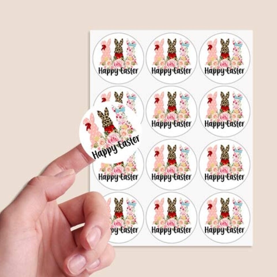 image 1 of Happy Easter Round Stickers 60mm - Sheet of 12