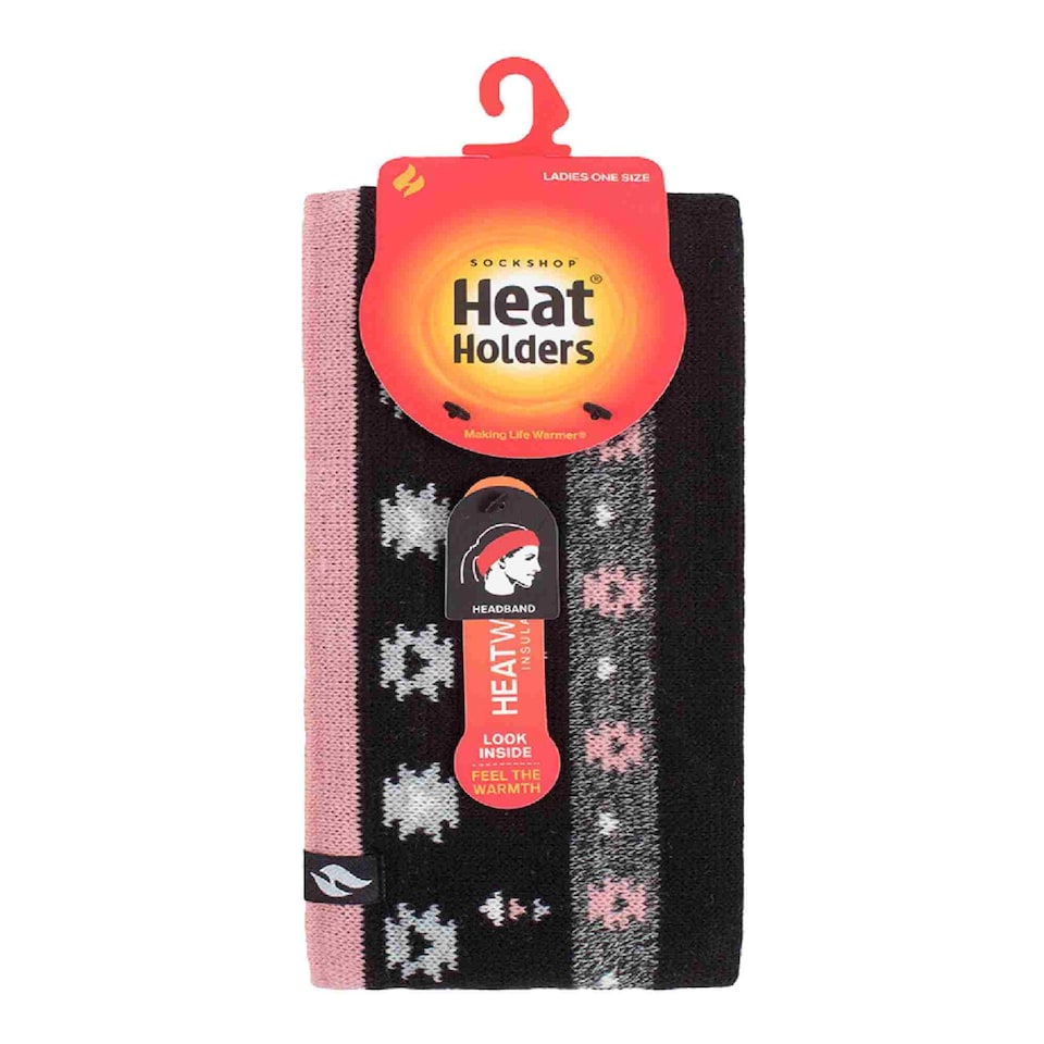 image 1 of Ladies Cable Knitted Fleece Lined Thermal Winter Ear Warmer Headband | Black | Black/Pink | One Size | 1